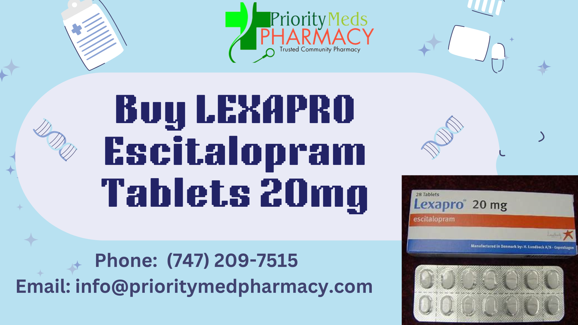 Buy LEXAPRO Escitalopram Tablets 20mg